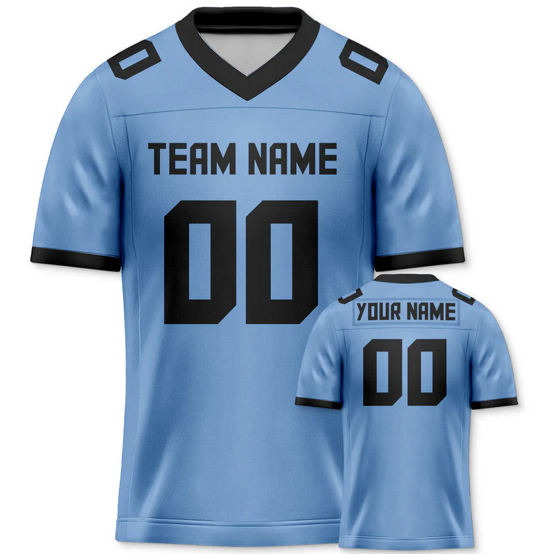 Custom Light Blue Black Mesh Authentic Football Jersey