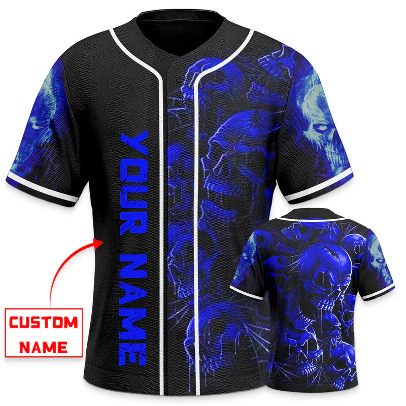 Blue Cracked Skull Custom Baseball Jersey