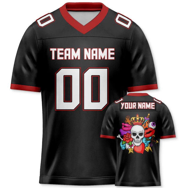 Custom Black White-Red Authentic Skull Fashion Football Jersey 1