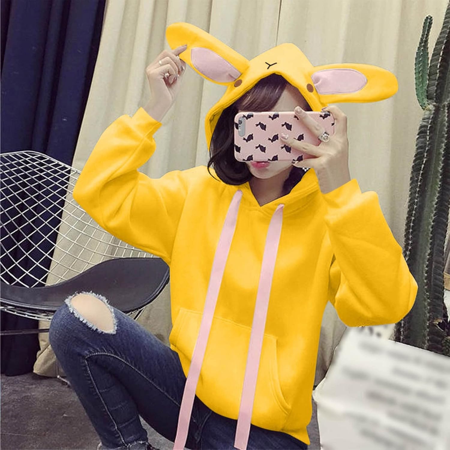 Bunny Ears Hoodie Kawaii Winter Hooded Design with Ear Decoration with Hood Hoodies Animal Cute Rabbit Ear