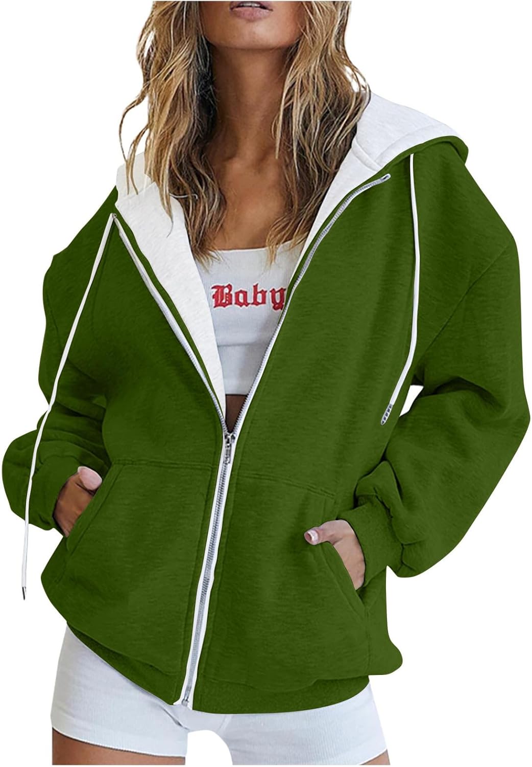 Sweatshirts Women,Women's Fallable Casual Long Sleeve Solid Color Hoodies Zipper Sweatshirts Coat With Pocket