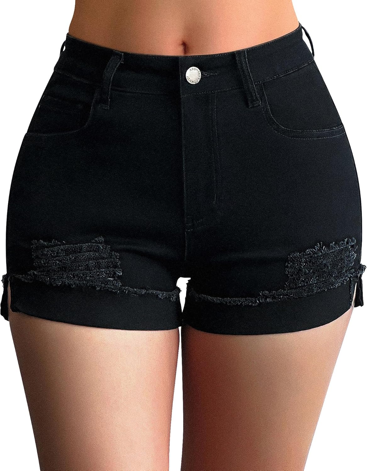 Women's Ripped Mid Rise Stretchy Denim Jeans Shorts