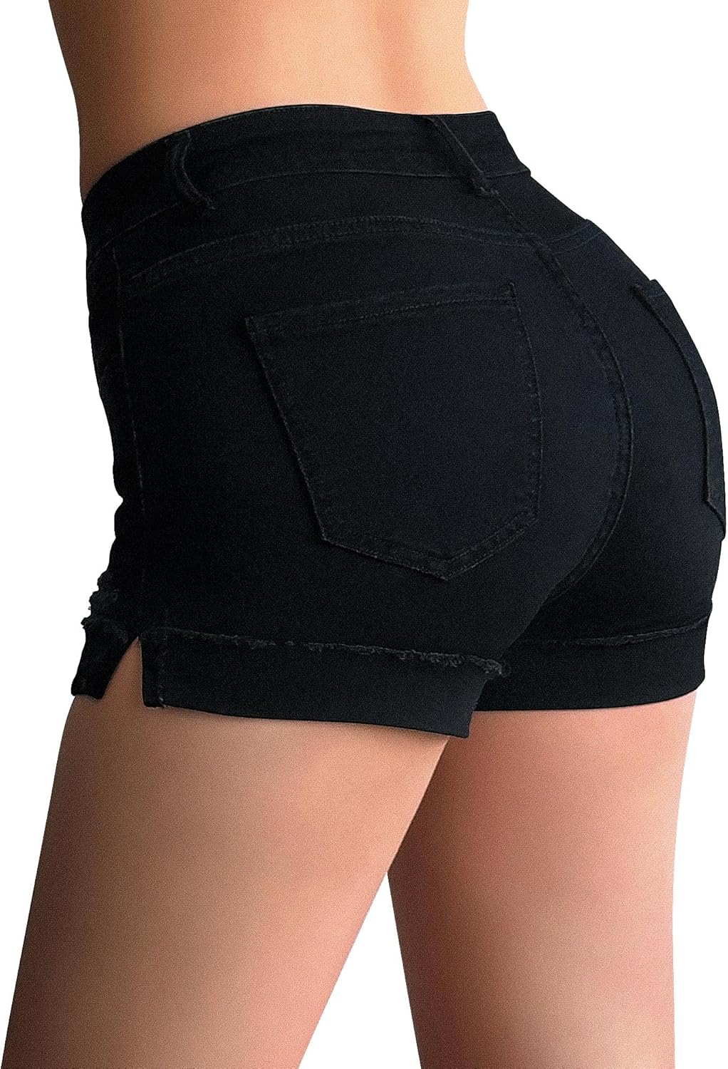 Women's Ripped Mid Rise Stretchy Denim Jeans Shorts