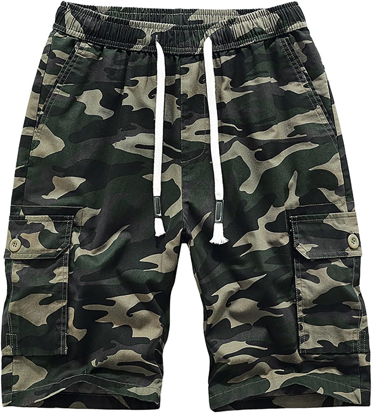 Mens Shorts Casual Stretch Elastic Waisted Drawstring Cargo Shorts Solid Color Summer Bermuda Shorts with Pockets