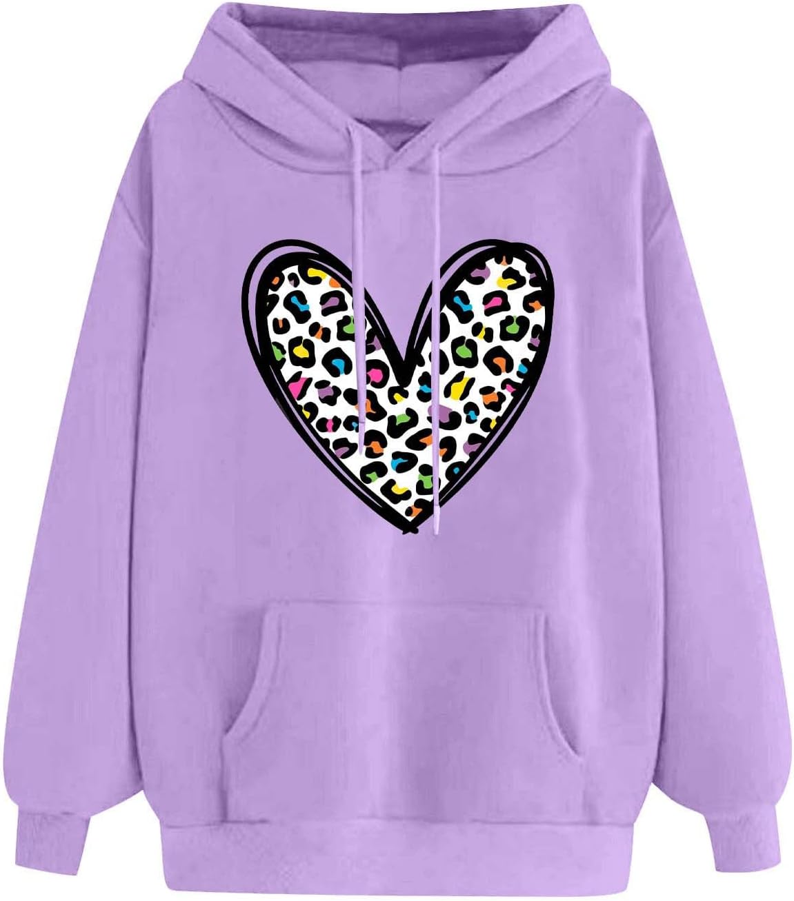 Women's Graphic Hoodie Heart Print Drawstring Long Sleeve Pocket Sweatshirt Pullover Fall Casual Fashion Workout Tops