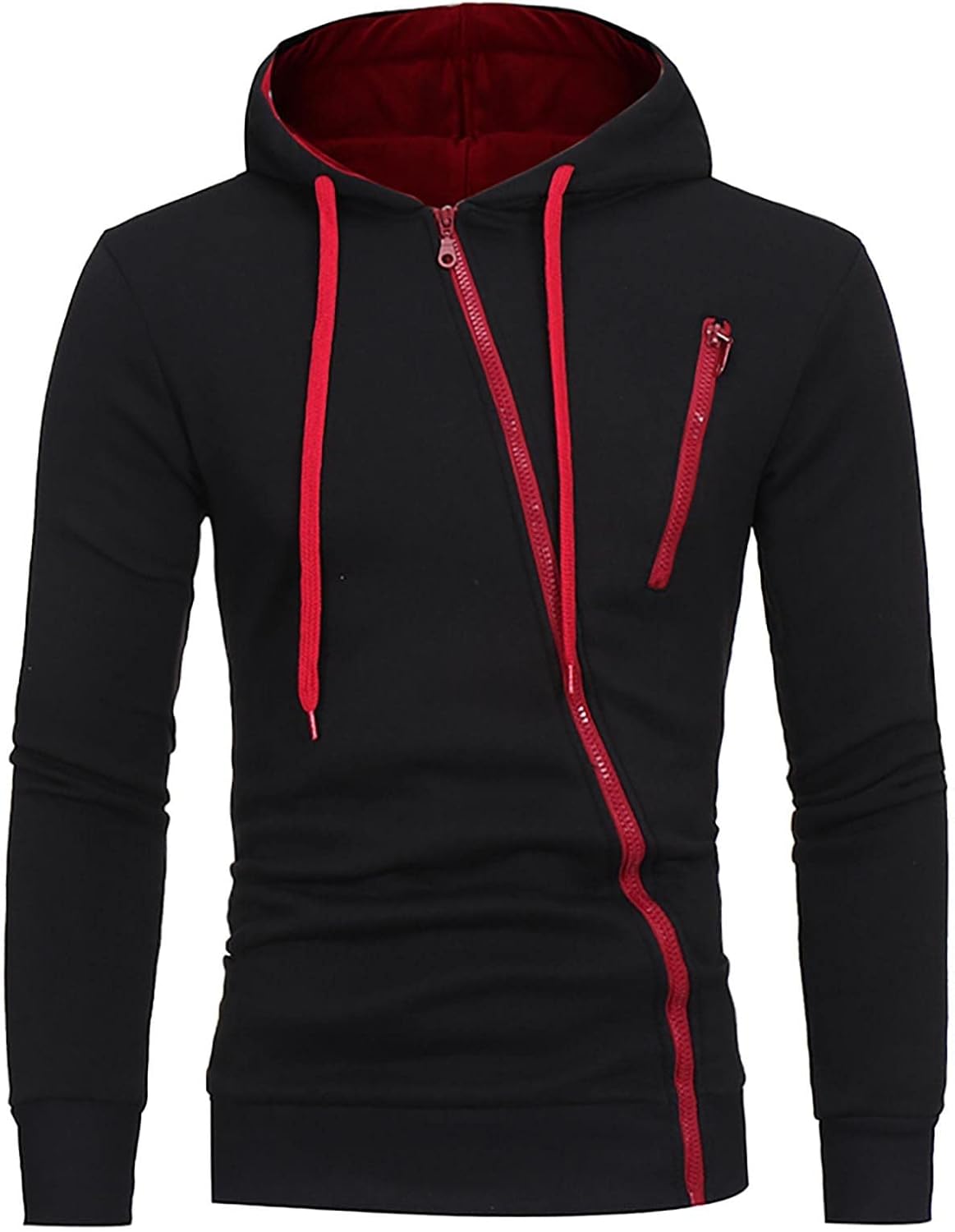 Men Hoodies Pullover Inclined Zipper Sweater Sports Casual Men's Hooded Long Sleeve Cardigan Coat Sweatshirt